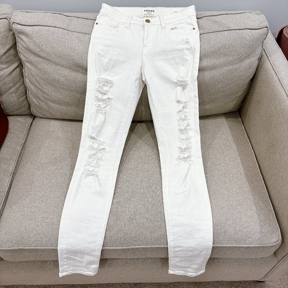 90% NEW WHITE FRAME SKINNY JEANS, SIZE 27 - Picture 1 of 8